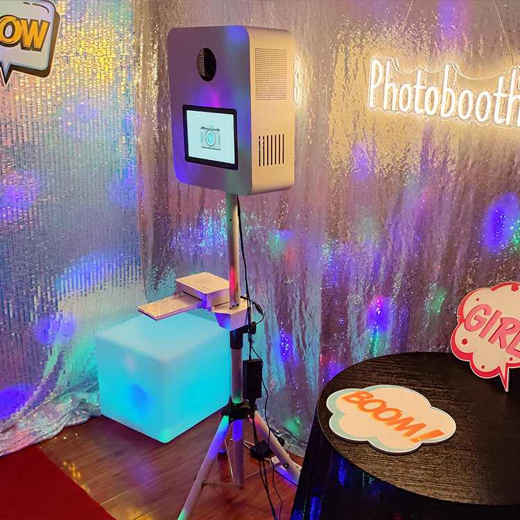 RCM-101T Photo Booth - Portable White Metal Photobooth Stand with 10.1Inches Screen