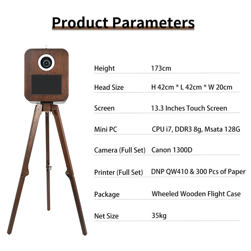 RCM-133 Photo Booth - Red Oak Vintage DSLR Wooden Photobooth Machine