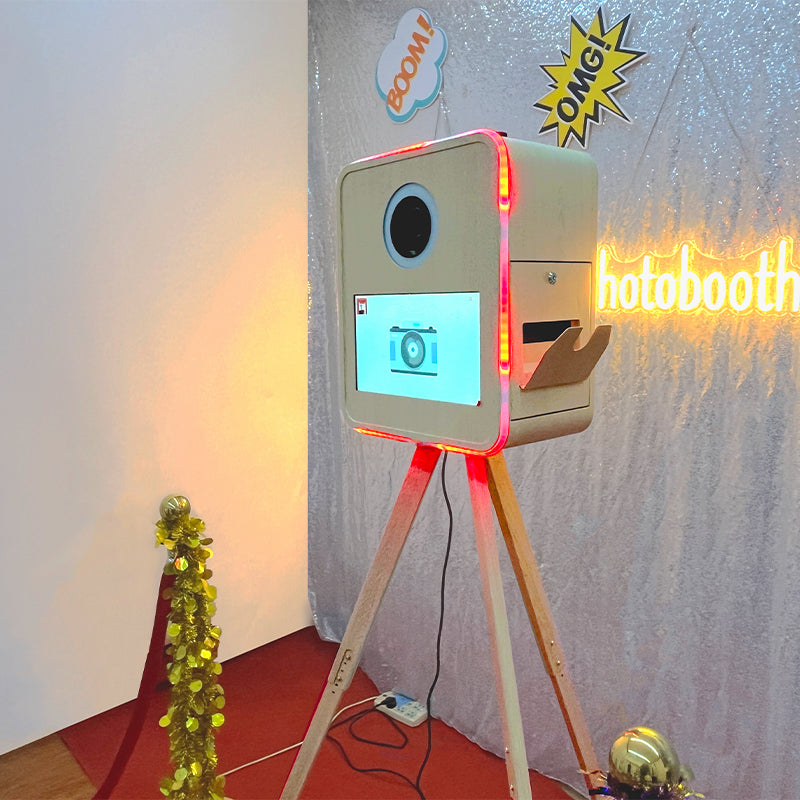 RCM-156TPRO Photo Booth - Metal Wood Style Vintage Photo Booth with Built-in Printer Tray