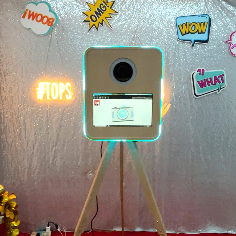 RCM-156TPRO Photo Booth - Metal Wood Style Vintage Photo Booth with Built-in Printer Tray