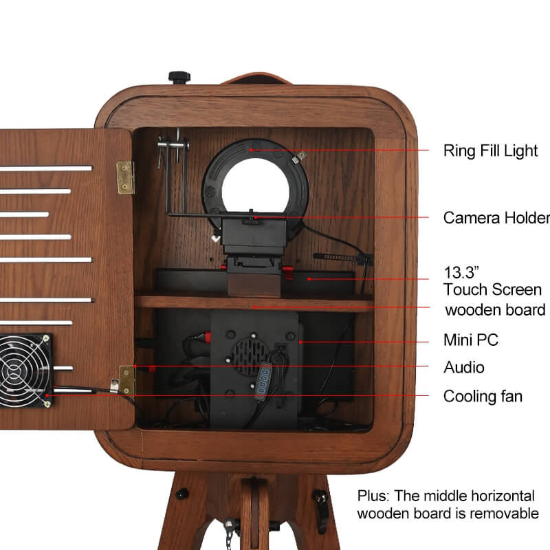 RCM-133 Photo Booth - Red Oak Vintage DSLR Wooden Photobooth Machine